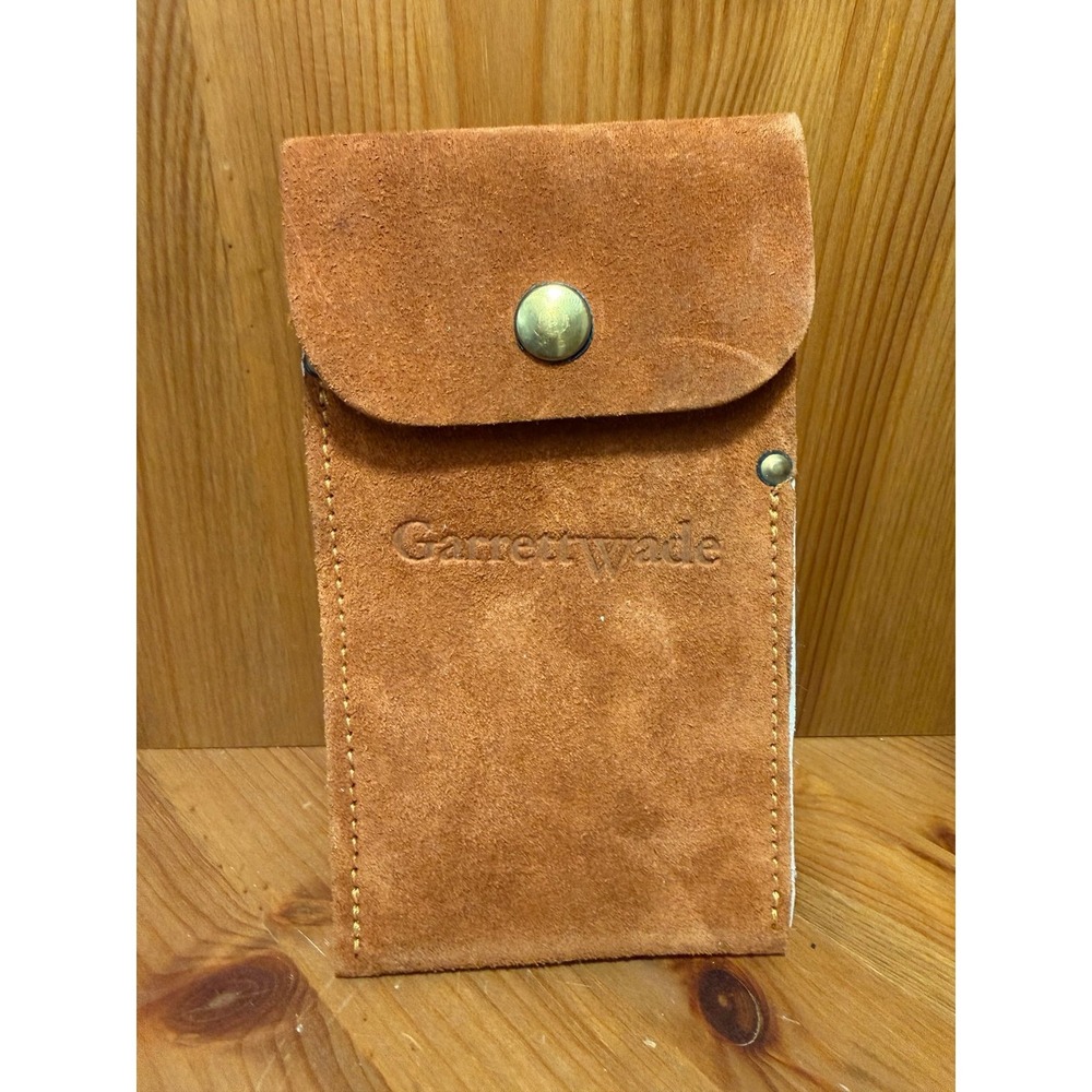 Garrett Wade Suede Leather Business Card Holder Wallet Snap Closure Brown